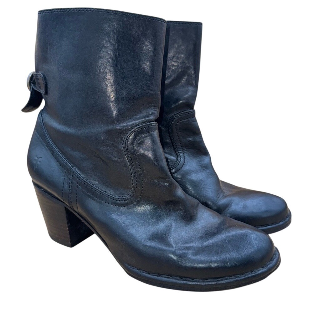 Frye Lucinda Slip on‎ Black Supple Leather Heeled Boots, Women's 9.5, EUC